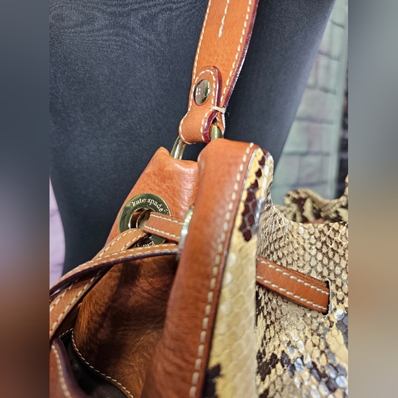 Vintage Kate Spade Snakeskin Drawstring Shoulder Bag - Picture 9 of 15